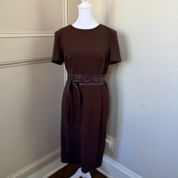 Calvin Klein Brown Faux Leather Tie-Waist Sheath Dress – Size 10 - Picture 3 of 4